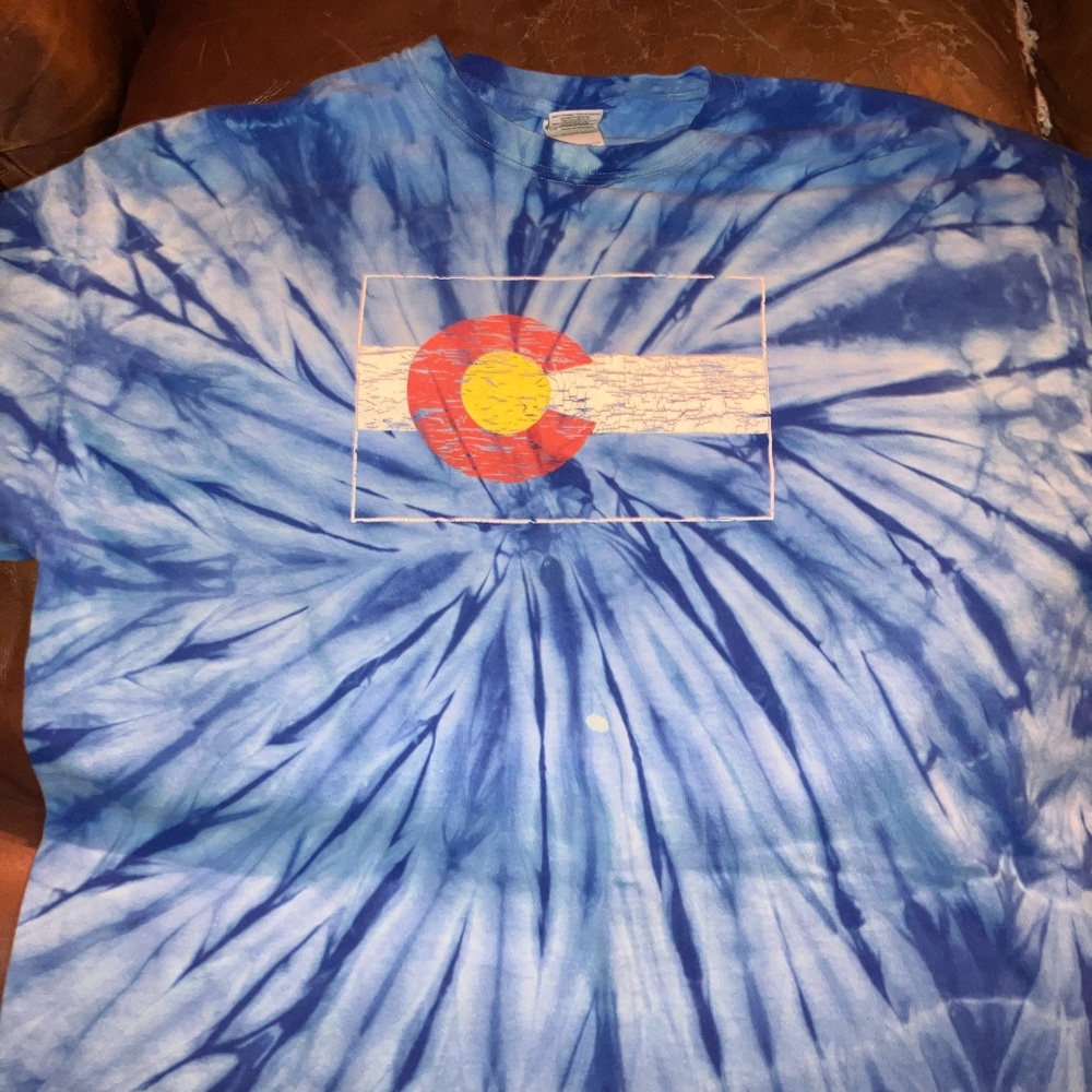 Blue Tie-Dye T-Shirt with Colorado Flag